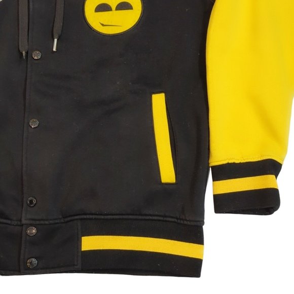 Supreme Society Men's Size Large Varsity Jacket Hooded Black Yellow Snap Button - Picture 7 of 13